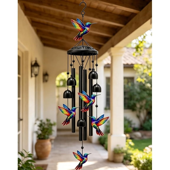 Vintage Colorful Hummingbird Wind Chime with Metal Tubes and Bells | 35IN Wind Chimes for Outside, Relaxing Melodies Outdoor Wind Chime for Patio Porch Balcony Garden Yard Hanging Décor