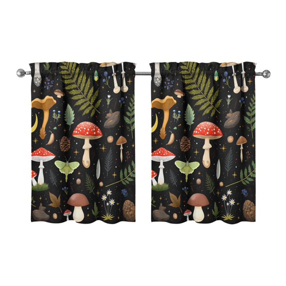 Vintage Colorful Mushroom Plants Tier Kitchen Curtains for Bathroom Living Rod Pocket Window Drapes 28"x36" 2 Panels Window Treatment Tiers