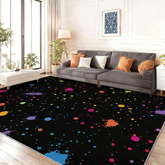 Vintage Colorful Paint Area Rugs Paint Splatter Multicolor Graffiti Indoor Rugs Machine Washable Soft Carpet for Bedroom Living Room Classroom Office Sofa Mat-2' x 3'