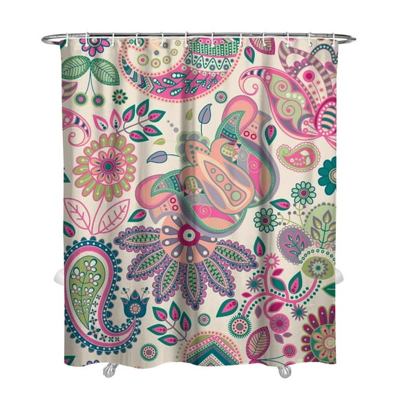 Vintage Colorful Paisley Curtain 72x84 Inches, Quick-Dry Polyester with Plastic Rings, Bohemian Floral Artistic Pattern for Bathrooms
