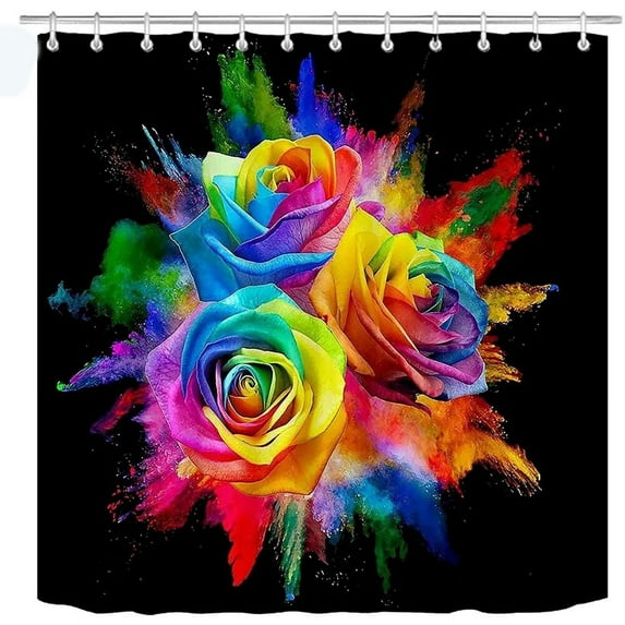 Vintage Colorful Rose Shower Curtain Sets Flower Floral Art Bathroom Decor Curtains Non-slip Rug Bath Mats Toilet Cover