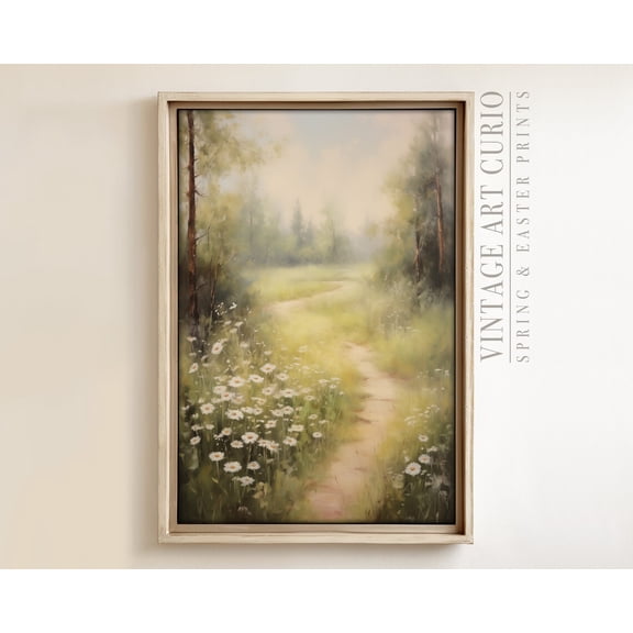 Vintage Colorful Spring Wildflower Landscape, Floral Cottagecore Wall Art For Farmhouse Decor, Antique Scenery Home Decor #3464, 24x36 UNFRAMED