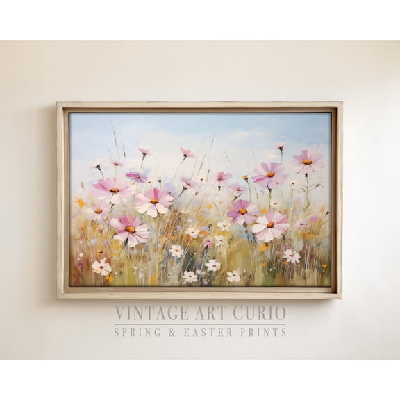 Vintage Colorful Spring Wildflower Landscape, Floral Cottagecore Wall Art For Farmhouse Decor, Antique Scenery Home Decor #3466, 24x36 UNFRAMED