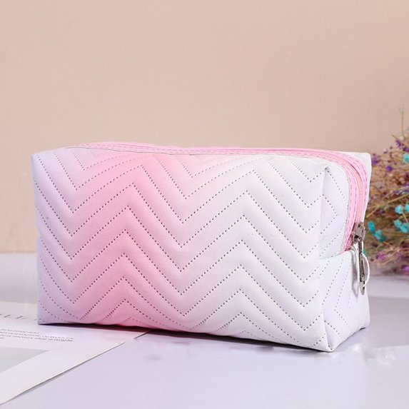 Vintage Colorful Travel Simple PU Leather Retro Gradient Cosmetic Bag Makeup Case Lipstick Bag Storage Bag PINK