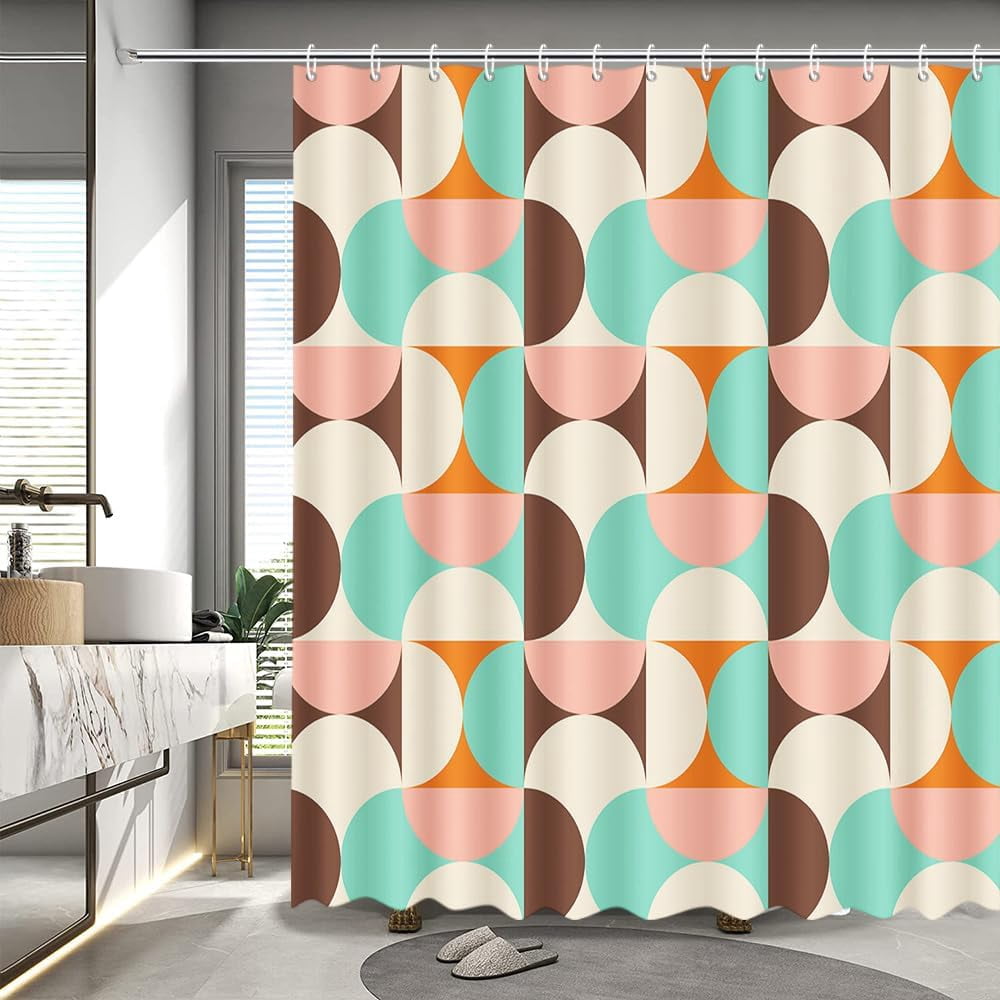 Vintage Colourful Shower Curtain Modern Mid Century Abstract Geometric ...