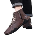 thumbnail image 1 of Vintage Combat Boots for Men with Side Zipper Comfortable Casual Wide Width Lace up Leather Orthopetic Walking Riding Ankle Booties Brown Size 7.5, 1 of 6