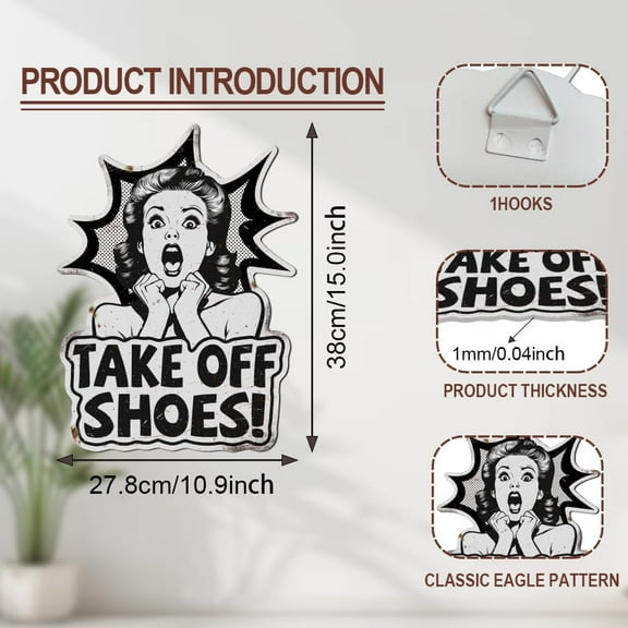 Vintage Comic Lady Pin Up Lady Metal Tin Sign 15x11 Inch Funny Retro Cafe Pubs Tin Sign Take Off Shoes Comic Woman Wall Art Poster Plaque Decor for Garage Cafe Club Home