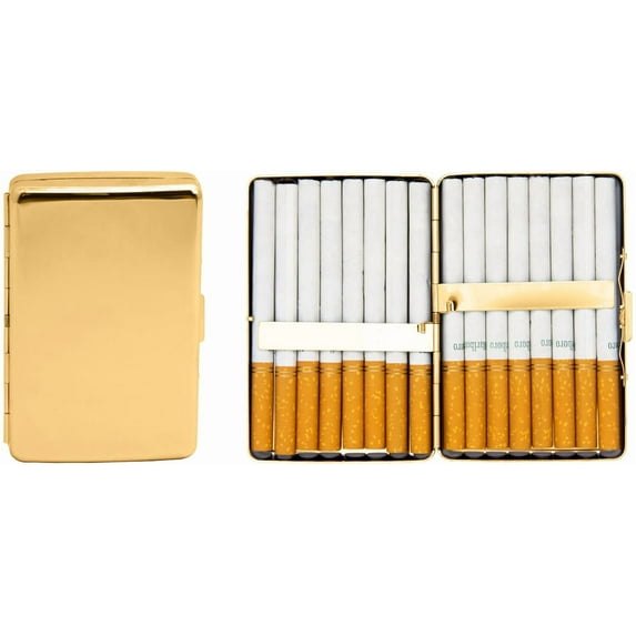 Set of 2 Metal-Plated 100s Compact Cigarette Case & Stash Box (Reflective Gold)
