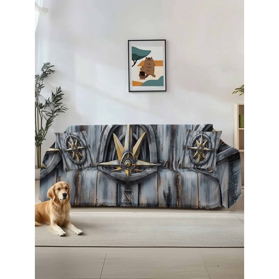 Vintage Compass Coastal Couch Cover, Summer Beach Ocean Nautical Oversized Sofa Cover Blanket for 3 Cushion Couch,Sectional Sofa Slipcover Furniture Protector for Living Room Bedroom 71''x150''