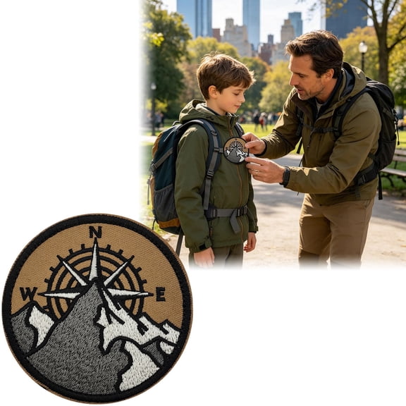 Vintage Compass Mountain Embroidered Morale Patch Hook And Loop Tactical Adventure Applique Accessory For Backpack Molle Vest Hat Jacket Outdoor Clothing DIY Decor