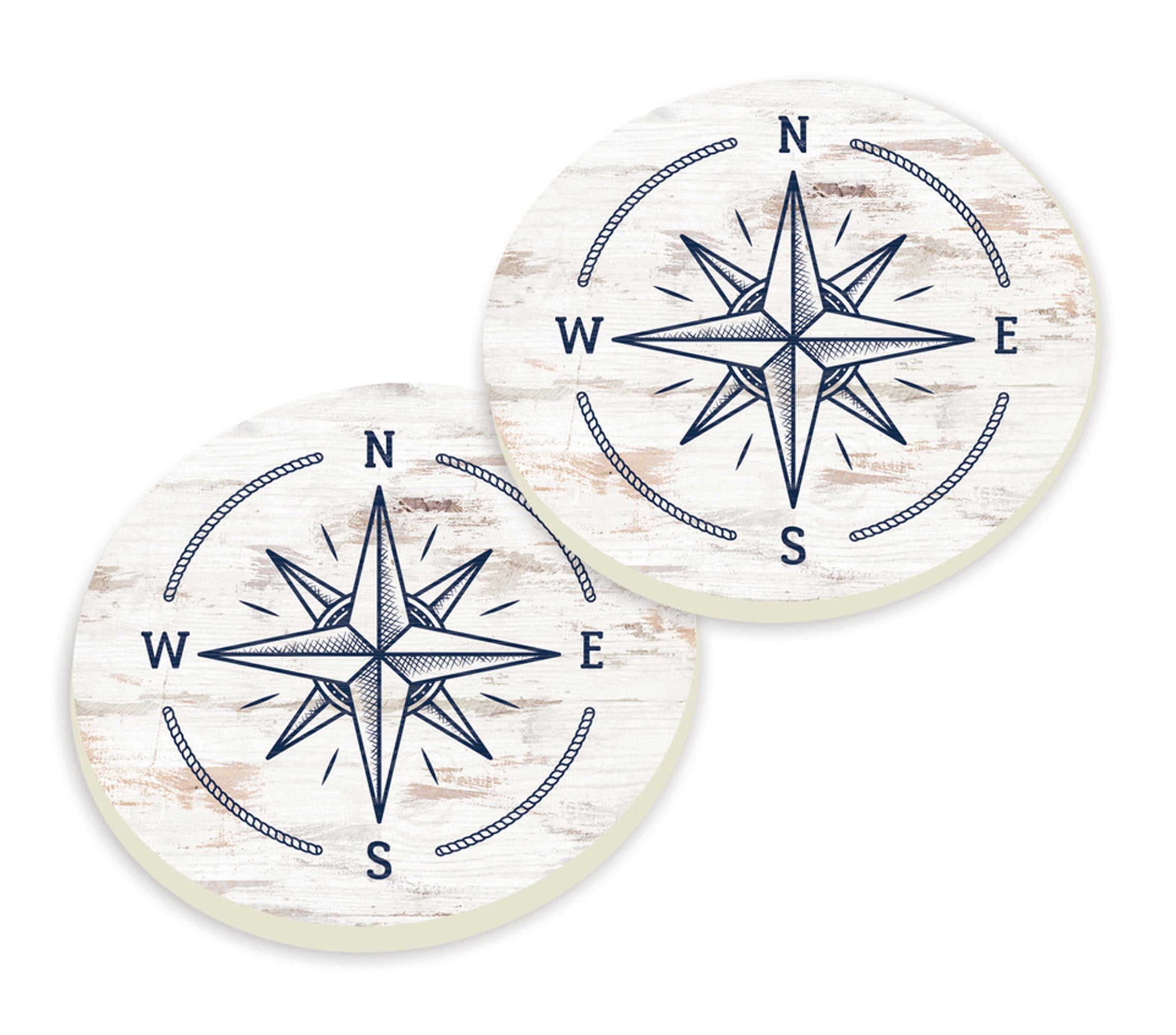 Compass Absorbent Drink Coasters, Set Of 4 – Handmade In USA From Natural Clay, Dishwasher Safe