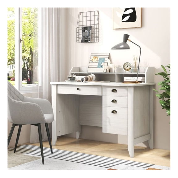 Vintage Computer Desk with Storage, 4 Drawers, MDF Writing Desk with Hutch, Home Office Desk, Black/Brown/White/Rustic Brown