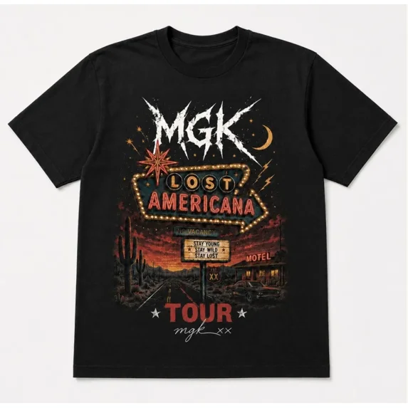 Vintage Concert MGK Lost Americana Tour T-Shirt,Charcoal Color,Size 3XL