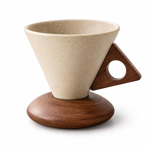 Vintage Cone Shaped Ceramic Coffee Cup With Wooden Handle And Base Coffee Mug For Home Office Unique Tea Cup