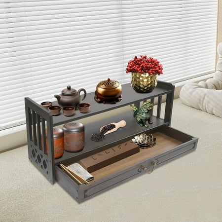 Vintage Bamboo Console Table, Chinese Style Altar Table with Drawer for Meditation & Home Decor