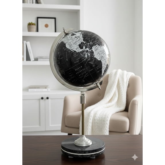 Vintage Contemporary World Globe with Marble Base, 30 Inch Standing Antique Globe for Living Room Office Decor