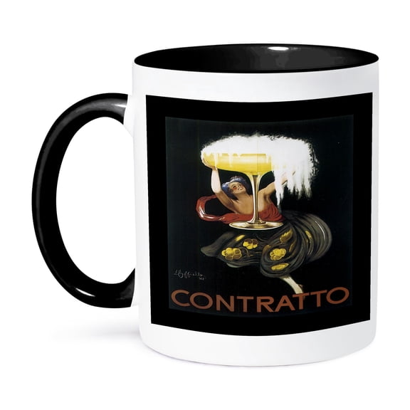 3dRose, Vintage Contratto Advertising Poster, 15oz Two-Tone Black Mug