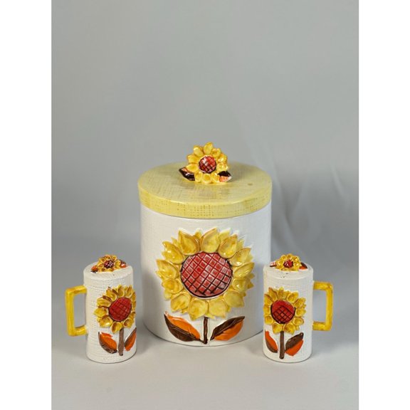Vintage Cookie Jar Salt Pepper Shaker Set Mid Century Modern, For Cookies, Snacks, Coffee, Tea, Large Food Storage Container, Kitchen Decor and Accessories