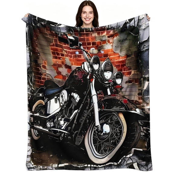 Vintage Cool Retro Motorcycle Biker Brick, Soft Warm Flannel Fleece, Vintage Modern Retro, Throw Blanket, Cozy Warm, Home Decor, Couch Sofa Bed Travel