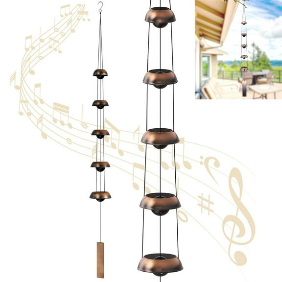 Vintage Copper Bell,Tutuviw Red Copper WindChimes with 5 Bells,Metal Wind Chimes,Temple Windchimes,Outdoors Copper Wind Bells,Feng Shui Wind Chime for Patio Home Yard Outdoor Garden Decoration