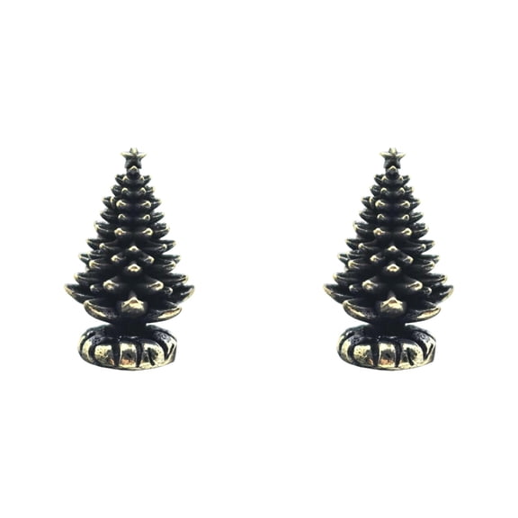 Vintage Copper Christmas Tree Figurines Miniature Ornaments - Rustic Metal Decor Accents for Indoor Outdoor Home Office and Holiday Display, 2Pcs