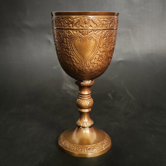 Vintage Copper Finish Brass Goblet Engraved Chalice with Velvet Box Decorative Gift