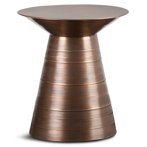 Vintage Copper Metal End Table with Circular Base Accent Table for Living Room
