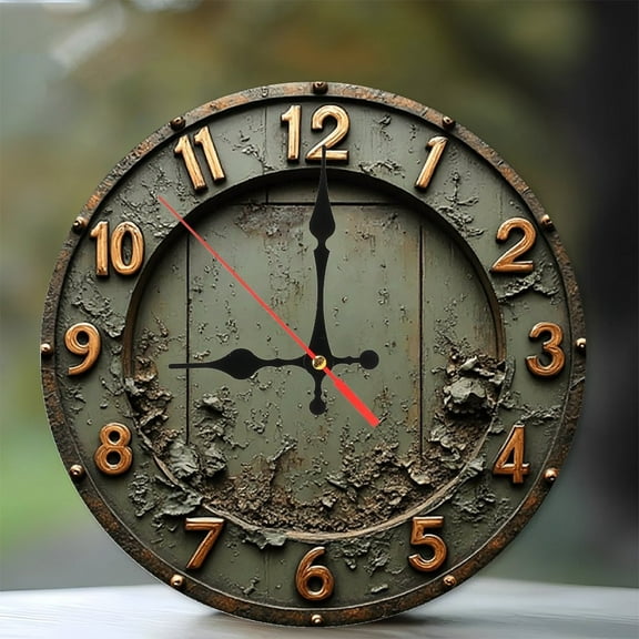 Vintage Copper Roman Numeral Wall Clock 10-Inch Silent Wooden Wall Clock, Battery Operated (AA Batteries Not Included), Artistic Home Decor