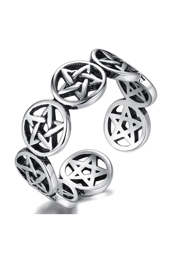 Vintage Copper Star Ring: Antique Silver, Five-Pointed Design for Index Finger, Unique Celestial Jewelry