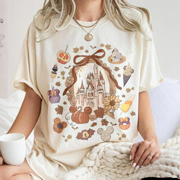 Vintage Coquette Bow Pumpkin Castle Costume Party Shirt, Girly Fall Disney Tee, Magic Kingdom Trip Shirt, Wdw Disneyland Birthday Girl Outfit, S-5XL Shirt