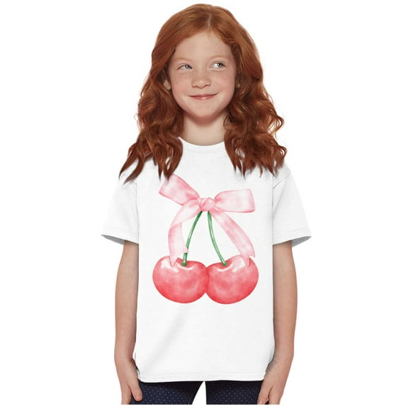 Vintage Coquette Cherries with Bow Girls Kids T Shirt Tees Teen Brisco Brands S