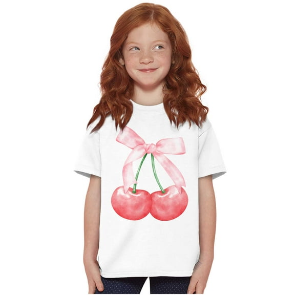 Vintage Coquette Cherries with Bow Girls Kids T Shirt Tees Teen Brisco Brands X