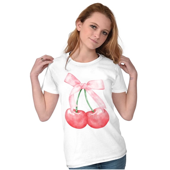 Vintage Coquette Cherries with Bow Womens Slim Fit Graphic Tee Brisco Brands S