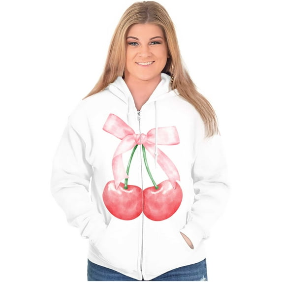 Vintage Coquette Cherries with Bow Zip Hoodie Sweatshirt Women Brisco Brands S