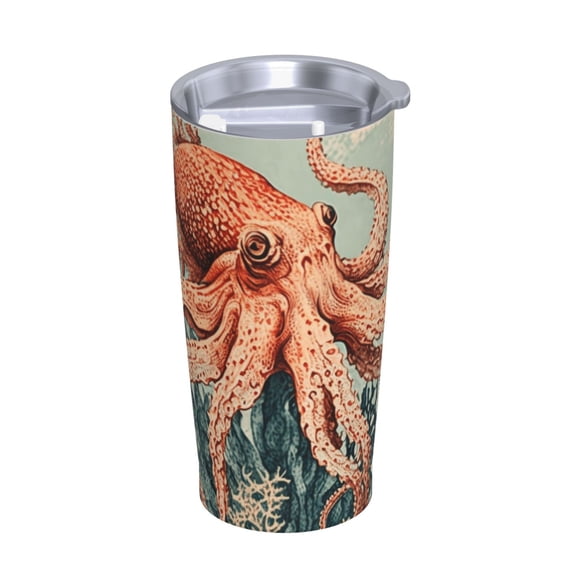 Vintage Coral Octopus Art Watercolor Stainless Steel Tumbler with Lid and Straw 20oz Vacuum Insulated Travel Mug for Hot & Cold Drinks Coffee Wine Water Cup