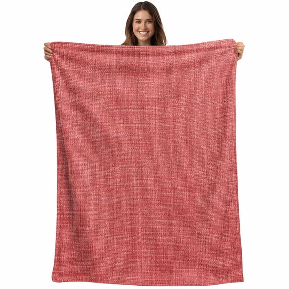 Vintage Coral Red Blanket Soft Cozy Warm Throw Blanket for Couch, Plush Fuzzy Flannel Fleece Blankets for Sofa, Farmhouse Retro Solid Color Linen Texture Bed Blankets Gifts for Men, 50"x80"
