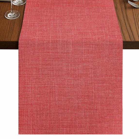 Vintage Coral Red Burlap Cotton Table Runner 13x90 Inches Long, Farmhouse Retro Solid Color Linen Texture Farmhouse Table Runners, Outdoor Dining Tablecloths Decor for Baby Shower/Party/Wedding
