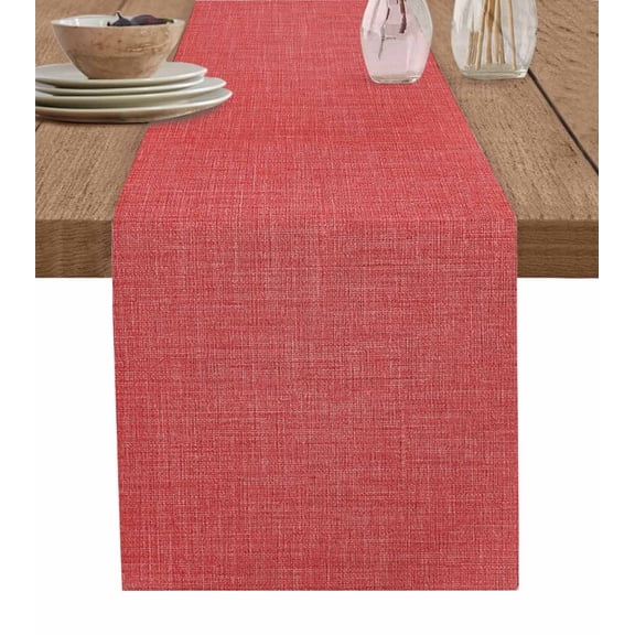 Vintage Coral Red Table Runner 36 Inches, Farmhouse Retro Solid Color Linen Texture Bed Runner Dresser Scarves Tabletop for Indoor Outdoor Parties/Ceremony/Banquet, 13"x 36"