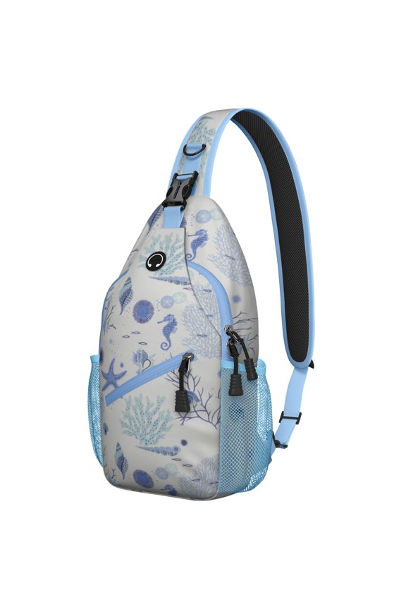 Vintage Coral and Starfish Pattern Lightweight Sling Backpack for Travel and Outdoor Adventures Multipurpose Crossbody Bag with Fashionable Appearance