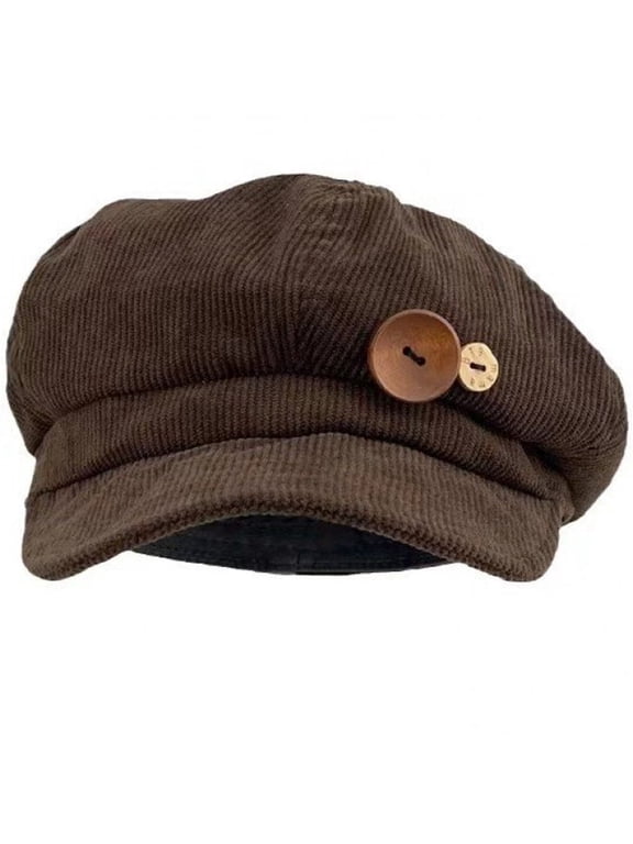 Vintage Corduroy Beret Hat Women's Corduroy Caps Button Octagonal Cap Newsboy Hat Autumn Winter Painter Beret Cap Artist Hats