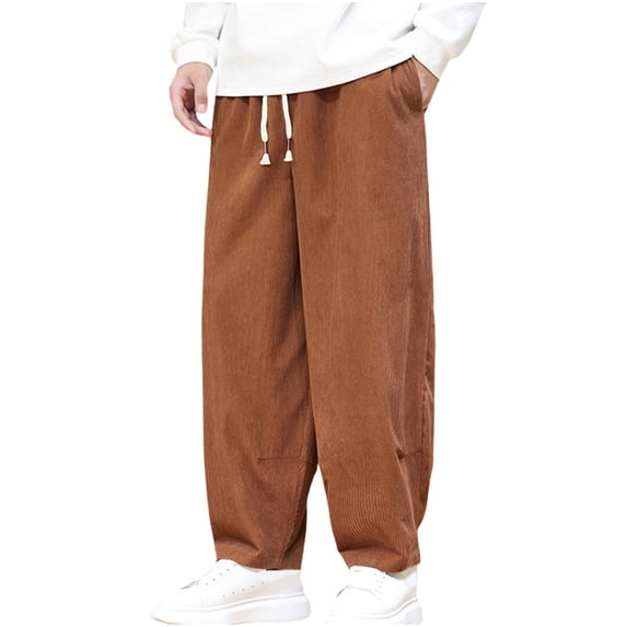 Vintage Corduroy Straight Leg Pants for Men 2025 Casual Baggy Comfy Harem Pants Drawstring Hippie Palazzo Trousers