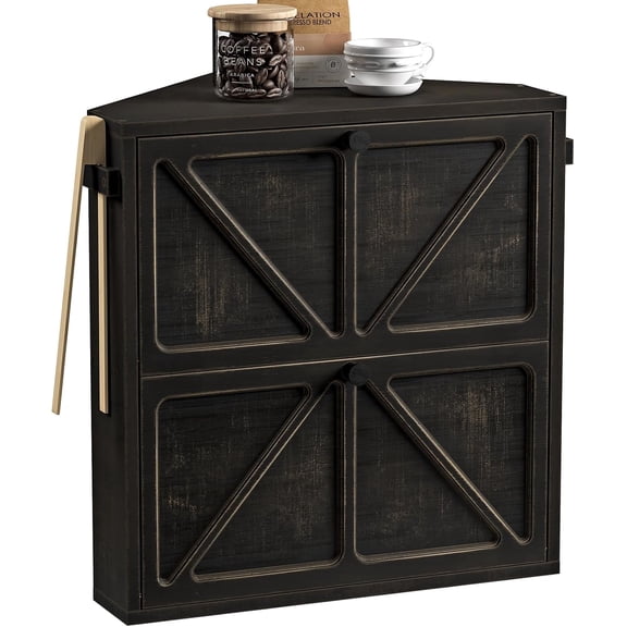 Vintage Corner Bread Box for Kitchen Counter, Double-Layer Bamboo Bread Storage Bin, Large Capacity Rustic Farmhouse Bread Holder, Breadbox Organizer for Cabinet (Black, Extra Large)