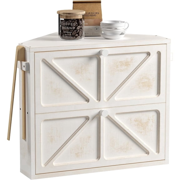 Vintage Corner Bread Box for Kitchen Counter, Double-Layer Bamboo Bread Storage Bin, Large Capacity Rustic Farmhouse Bread Holder, Breadbox Organizer for Cabinet (White, Medium)