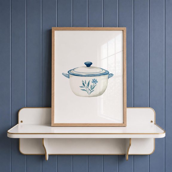 Vintage Corning Ware Wall Art Print, Blue Cream Cottagecore Kitchen Decor