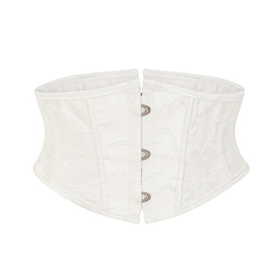 Vintage Corset Belts for Womens Embroidered Waist Cincher Underbust Princess Bones Lace Up Bustier Corsets White, XXL