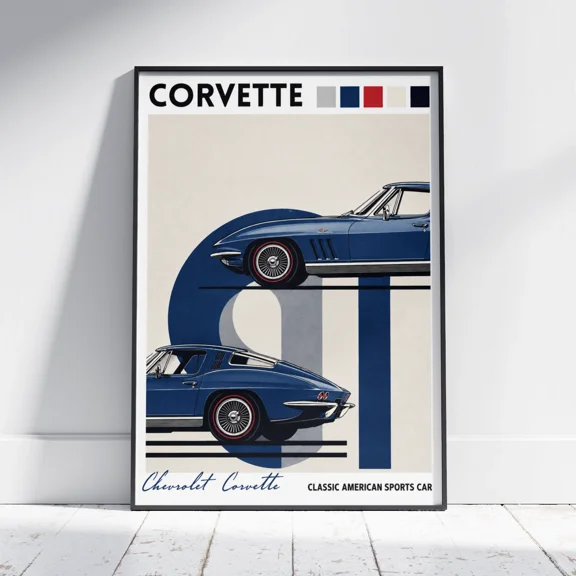 Vintage Corvette Poster American Classic Sports Car Wall Art Garage Decor Print Home Decor Office Wall Art