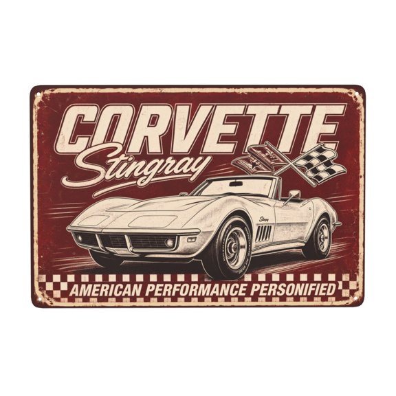Vintage Corvette Stingray Metal Wall Decor Sign - Classic American Car Design, Iron Material, Indoor Outdoor Use, 8x12 Inch, Easy Hanging with Pre-Drilled Holes, Rustic Style