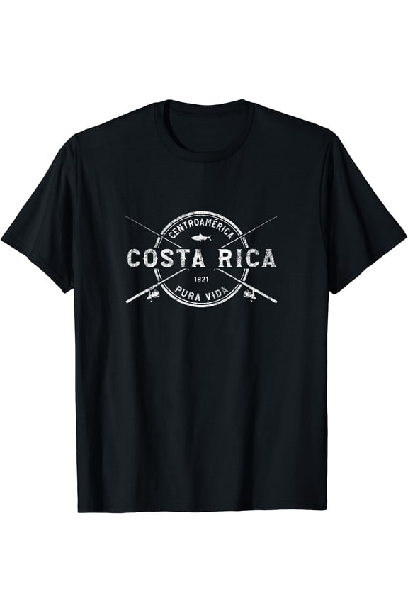 Vintage Costa Rica Crossed Fishing Rods T-Shirt for Outdoor Enthusiasts