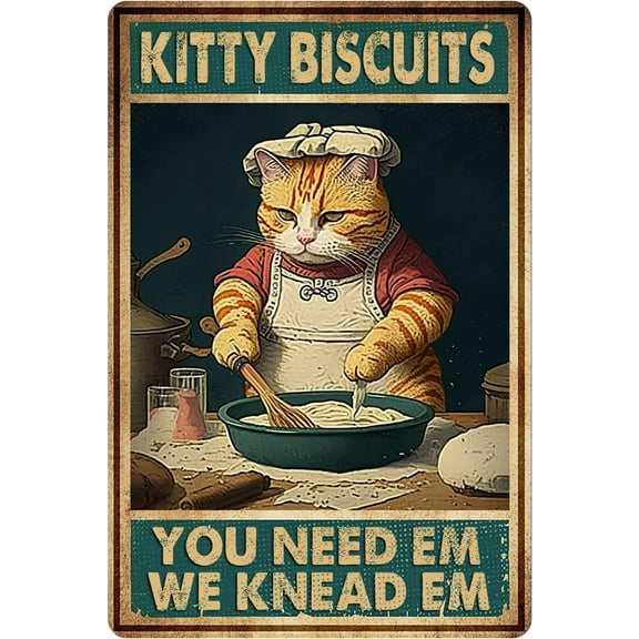 Vintage Cottage Core Kitchen Decor Whimsical Cat Wall Poster Cat Room Sign For Cat Lovers Gifts For Women 12"x8" Metal Signs