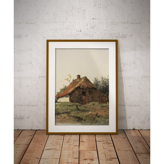Vintage Cottage, English Country Landscape Art Home Decor #445, Stretched Canvas Size 12x18